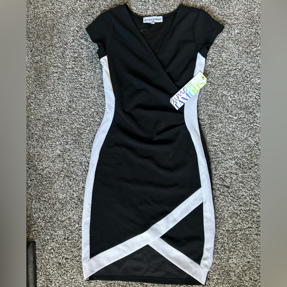 Almost Famous Black and White Asymmetrical Dress Small NWT